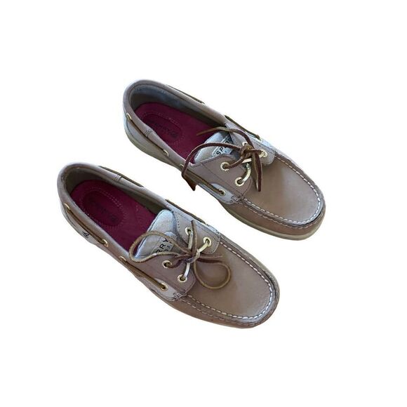 Sperry womens Beige 2 Eyelet Leeward Leather Lace Up Moc Toe Boat Shoes Size 8.5 - Picture 4 of 7